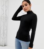 Asos Design Petite Turtleneck Long Sleeve Top In Black