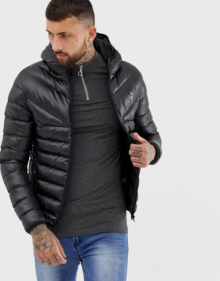 Gym King Hooded Puffer Jacket In Black - Black