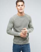 Esprit Knitted Sweater With Contrast Knit Raglan Sleeve - Green