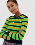 Asos Design Rib Sweater In Neon Stripe-multi