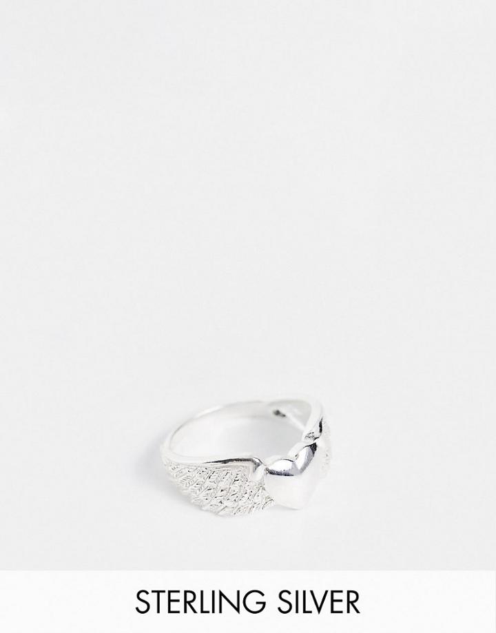Asos Design Sterling Silver Festival Band Ring With Heart And Wings In Silver