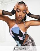 Motel Halter Neck Top With Handkerchief Hem In Abstract Spot Print-multi