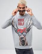 Asos Holidays Sweatshirt With Rude Dolf Print - Gray