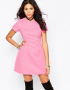 Motel Julieanna Mini Dress With Embossed Floral - Pink Textured