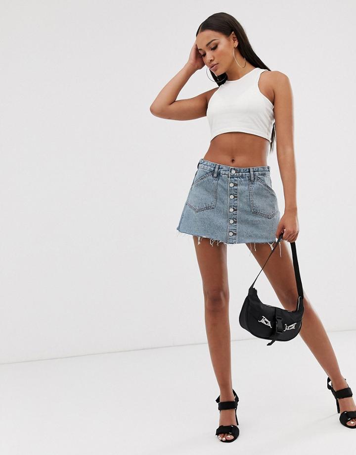 Blank Nyc Button Through Denim Mini Skirt-blue