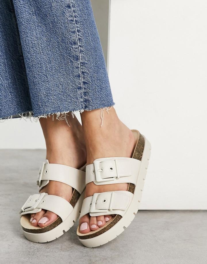 Stradivarius Buckle Double Strap Sandal In Cream-white