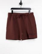 Reclaimed Vintage Inspired Unisex Relaxed Shorts With Contrast Embroidery In Brown Quilting