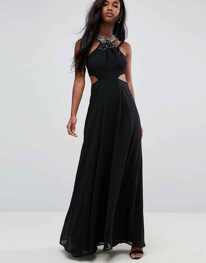 Asos Side Cut Out Embellished Trim Maxi Dress - Multi