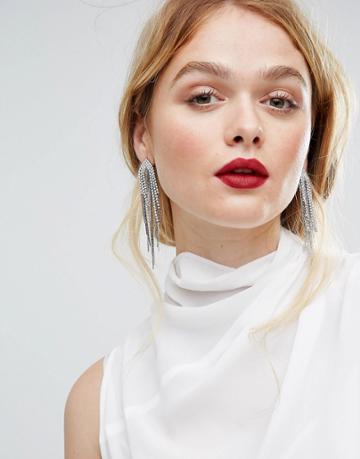 Loverocks London Rhinestone Arch Stand Statement Earrings - Silver