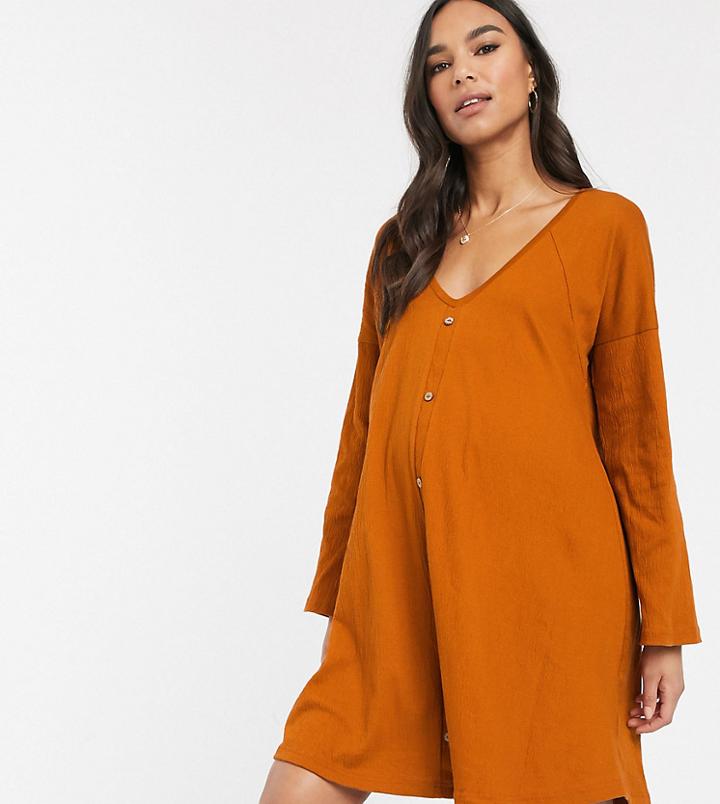 Asos Design Maternity Mini Button Through Swing Dress In Texture-red