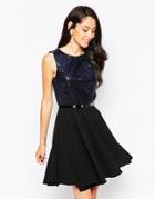 Closet Sequin Fit And Flare Dress With Sequin Bodice - Black