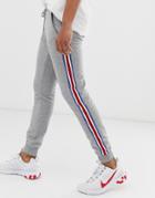 Asos Design Skinny Sweatpants With Side Stripe Taping In Gray Marl