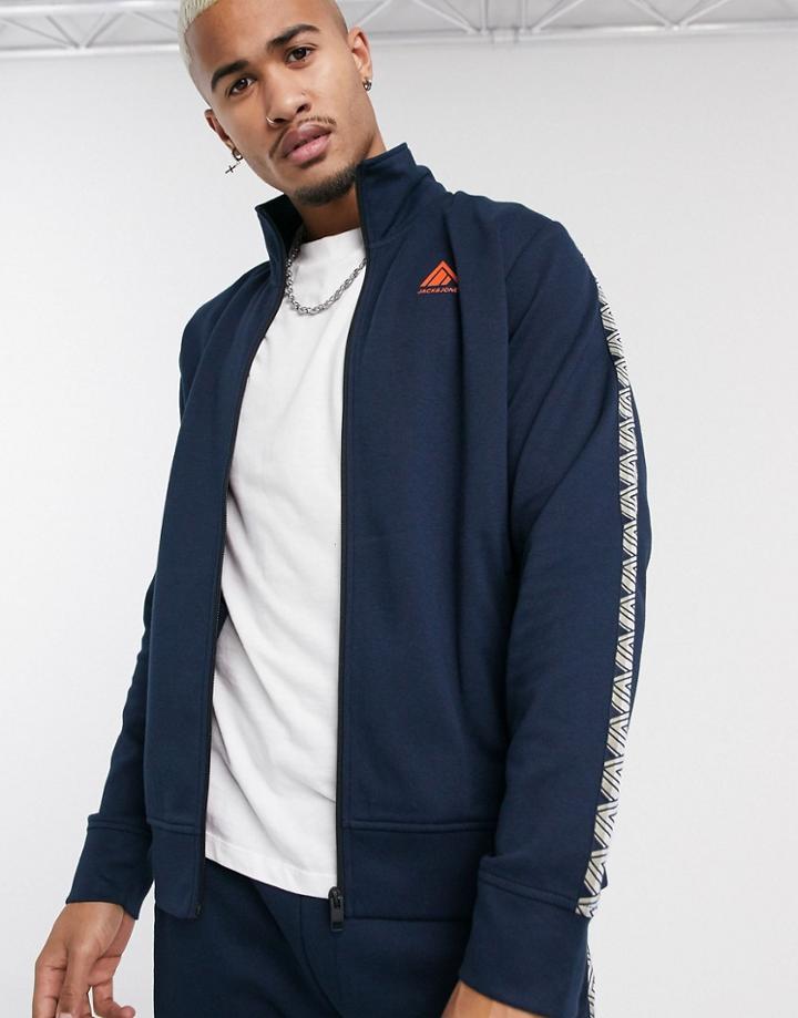 Jack & Jones Originals Side Taped Zip Through Sweat In Navy