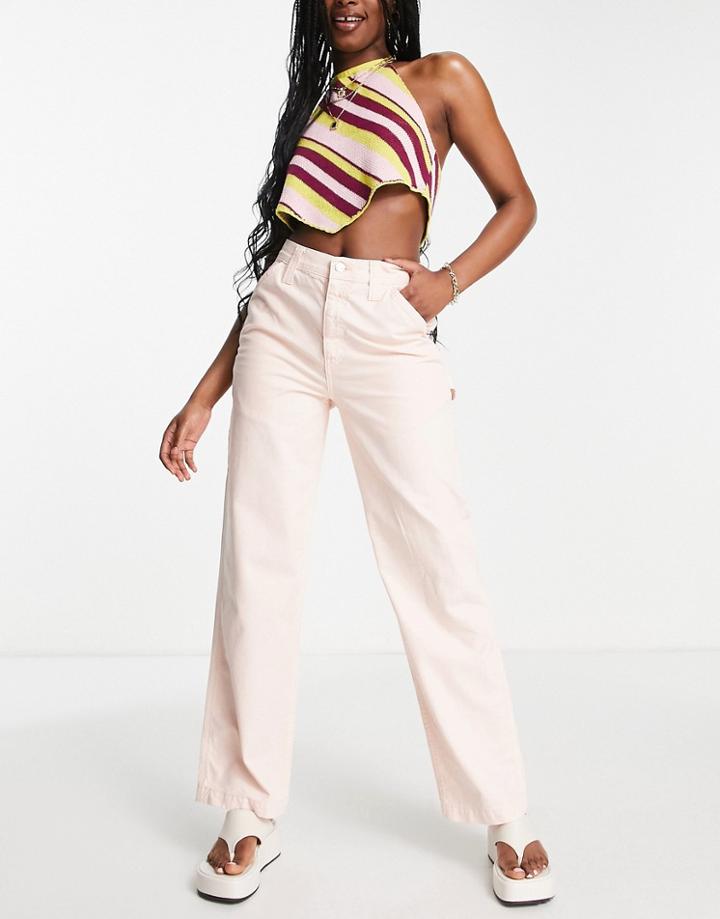 Asos Design Minimal Cargo Pants In Bright Peach-pink