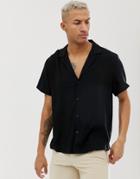Asos Design Relaxed Viscose Shirt With Low Revere Collar In Black - Black