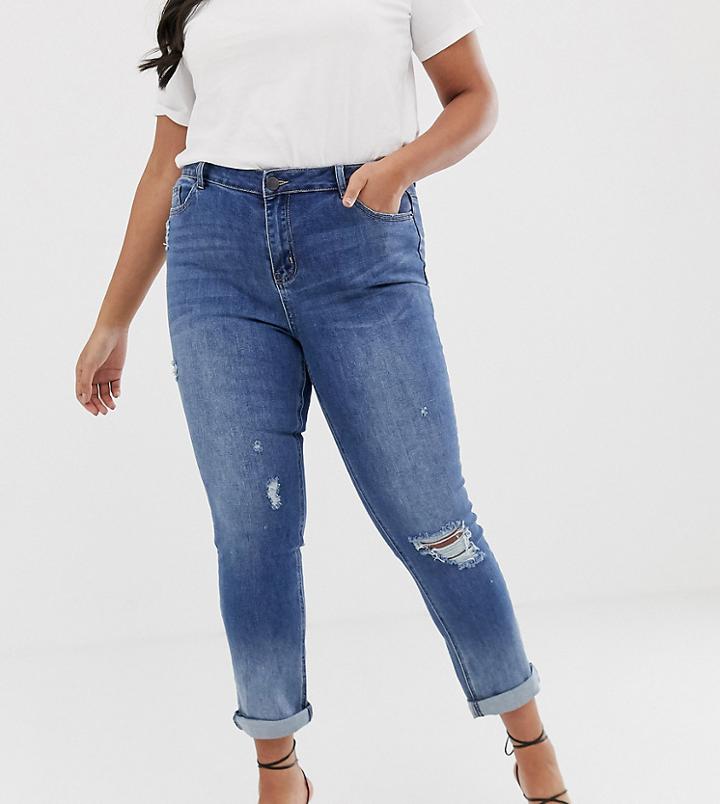 Simply Be Fern Boyfriend Jeans In Blue Wash