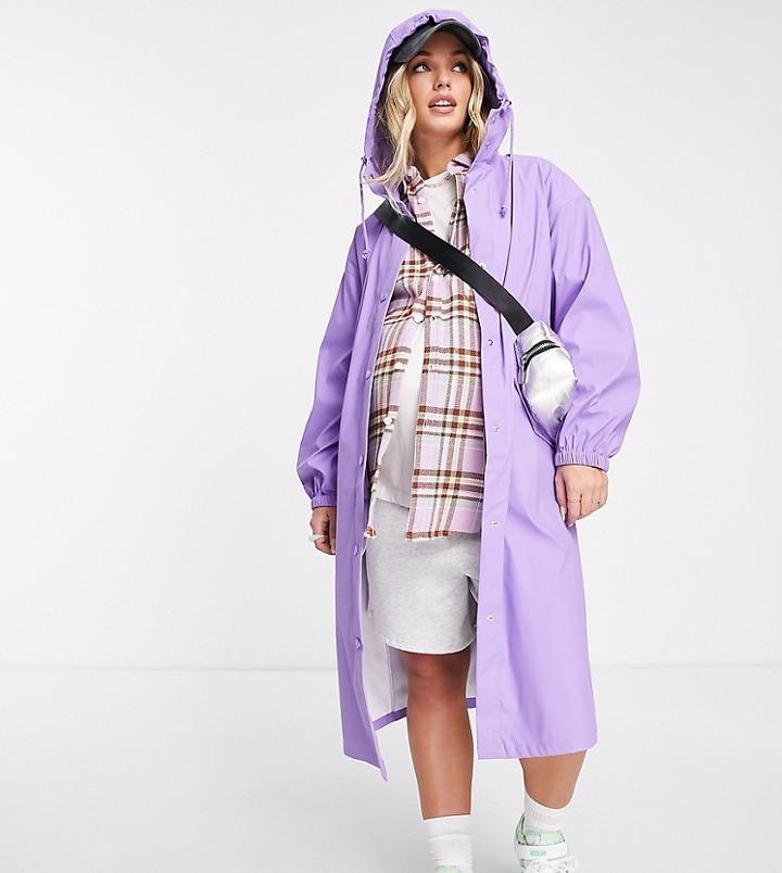Asos Design Maternity Rubberized Rain Parka In Purple-pink