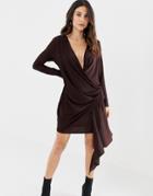 Asos Design Super Plunge Wrap Mini Dress-brown