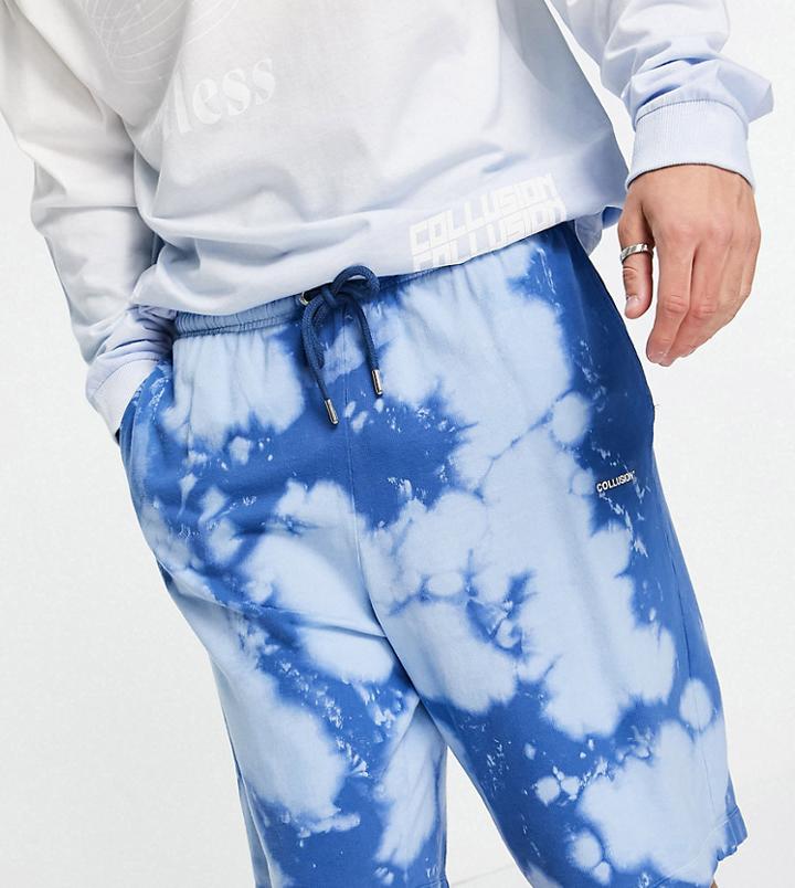 Collusion Oversized Coordinating Shorts In Blue Tie Dye-blues