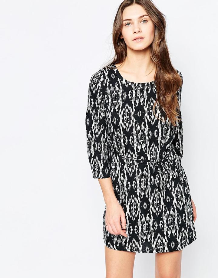 Vila Printed 3/4 Sleeve Shift Dress - Black Print