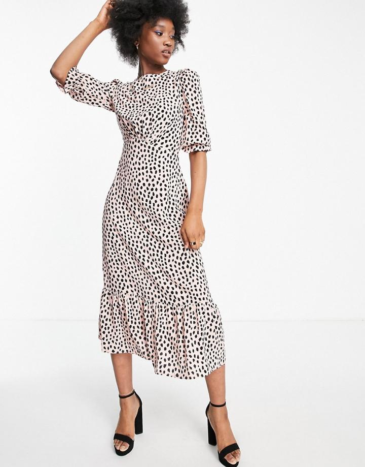 Nobody's Child Short Sleeve Selina Spot Midi Dress In Blush-pink