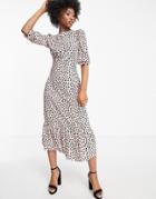 Nobody's Child Short Sleeve Selina Spot Midi Dress In Blush-pink