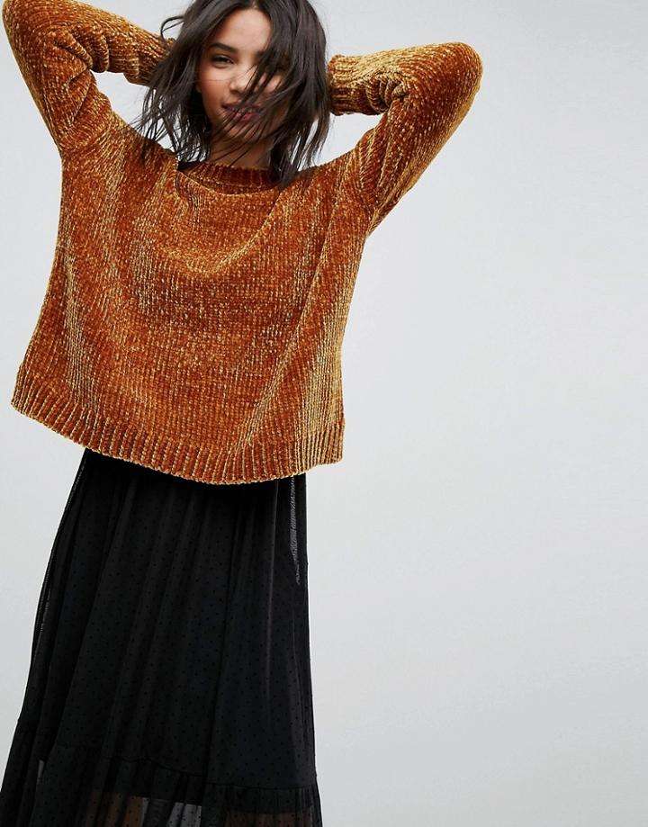 Stradivarius Round Neck Chenille Sweater - Yellow