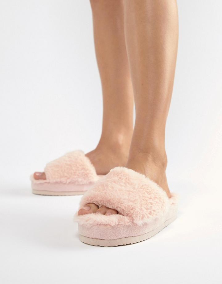 Asos Design Naomi Fluffy Flatform Slippers - Pink