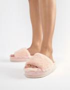 Asos Design Naomi Fluffy Flatform Slippers - Pink