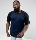 Asos Plus Longline T-shirt With Contrast Raglan - Navy