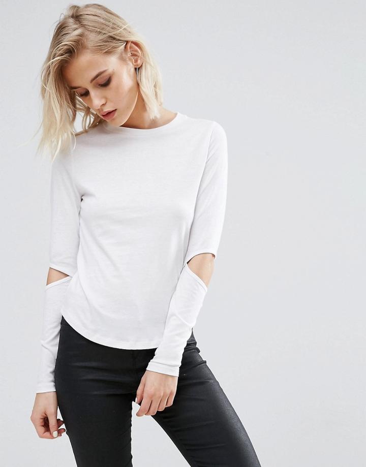 New Look Split Elbow Long Sleeve Top - White