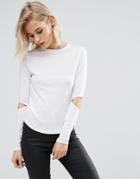 New Look Split Elbow Long Sleeve Top - White