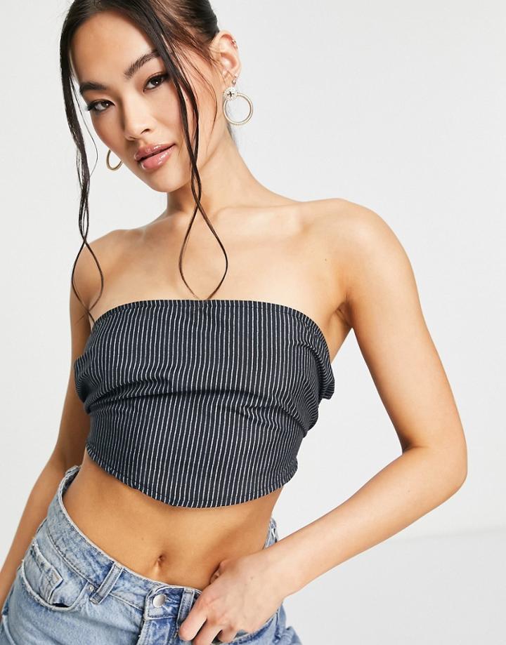 Trendyol Bandeau Crop Top In Black Pinstripe