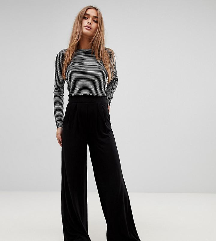 Asos Design Petite Wide Leg Pants With Deep Waistband - Black