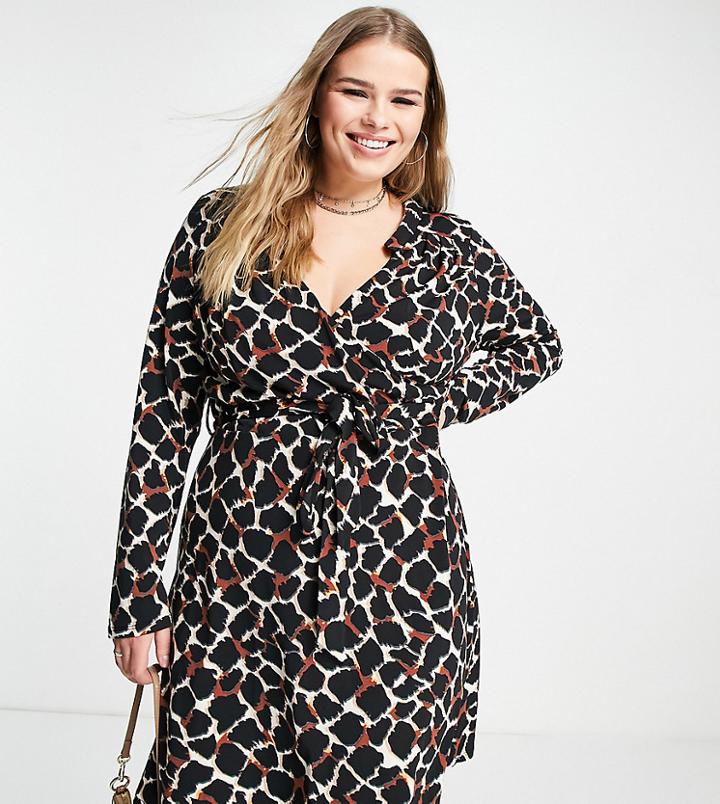 River Island Plus Floral Wrap Mini Dress In Black