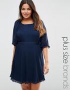 Koko Plus Pleated Dress With Tie Belt - Navy