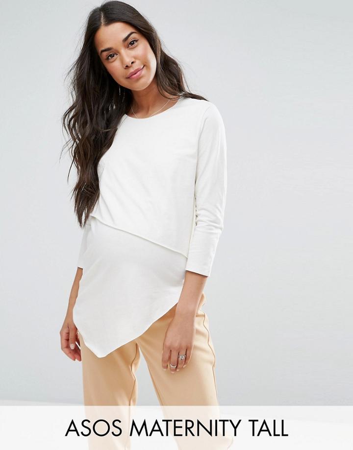 Asos Maternity Tall Nursing Asymmetric Top With Double Layer - White