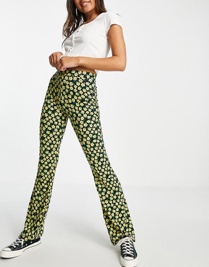 Asos Design Flare Pant In Yellow Floral Ditsy Print-multi