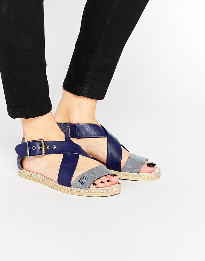 G-star Aria Cross Strap Flat Sandals - Navy Lthr