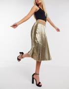 Outrageous Fortune Pleated Midi Skirt In Metallic-silver
