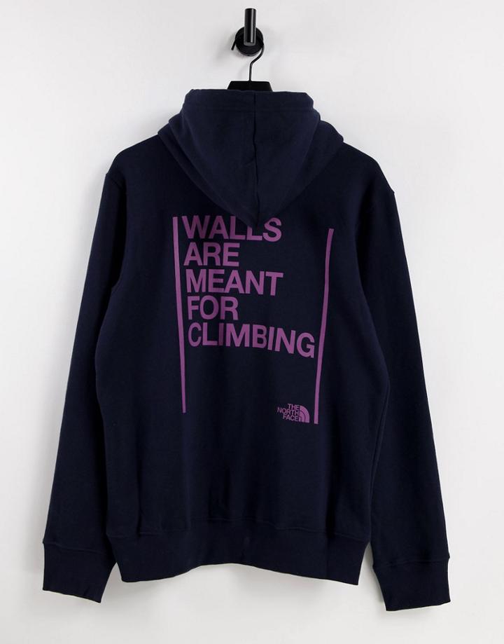 The North Face Walls Are Meant For Climbing Back Print Hoodie In Navy
