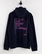 The North Face Walls Are Meant For Climbing Back Print Hoodie In Navy