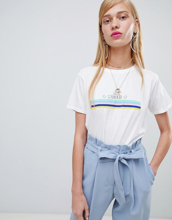 New Look Rainbow Stripe Tee - White