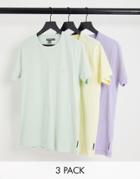 French Connection 3 Pack Crew Neck T-shirts In Mint, Lemon & Lilac-multi
