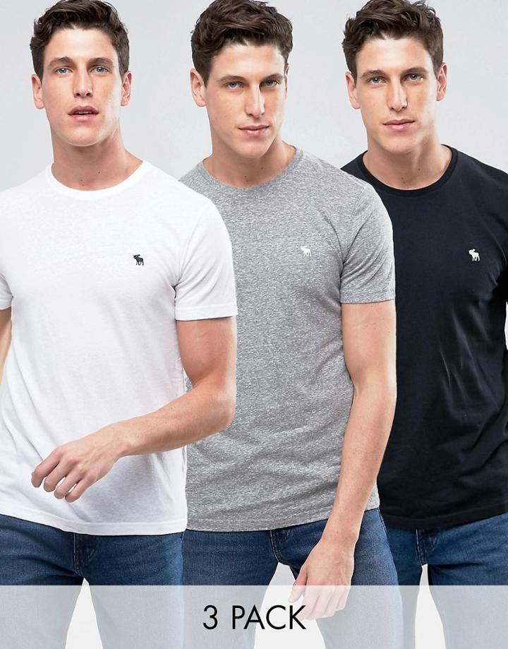 Abercrombie & Fitch 3pack T-shirt Crewneck Muscle Slim Fit In Black/white/gray Marl - Multi