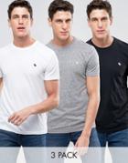 Abercrombie & Fitch 3pack T-shirt Crewneck Muscle Slim Fit In Black/white/gray Marl - Multi