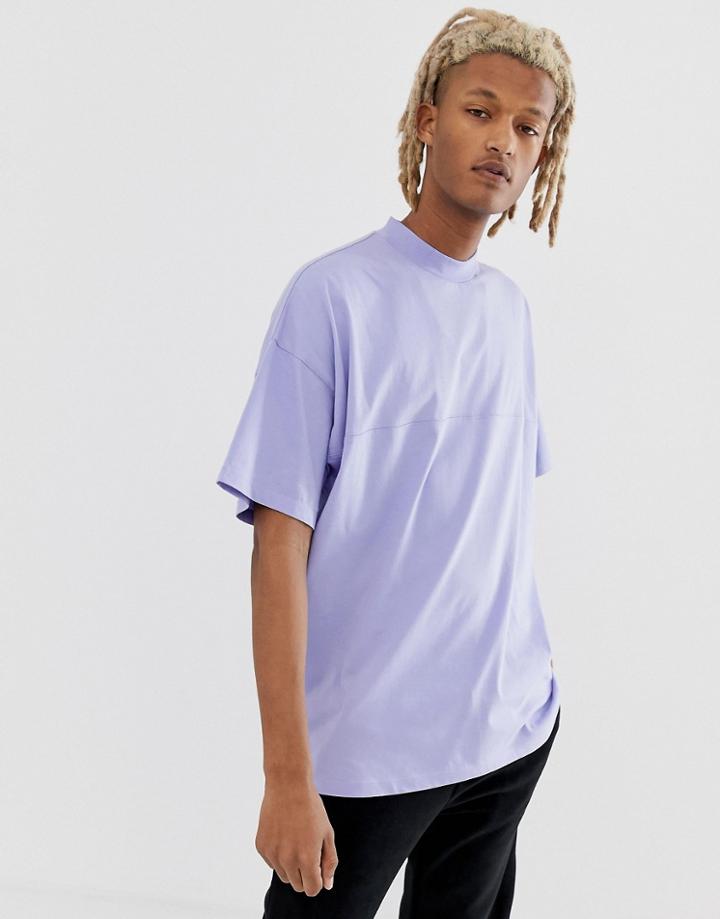 Asos Design Oversized T-shirt With Seam Detail & Turtleneck In Purple - Purple