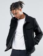 Asos Wool Mix Jacket With Fleece Lining In Black - Black