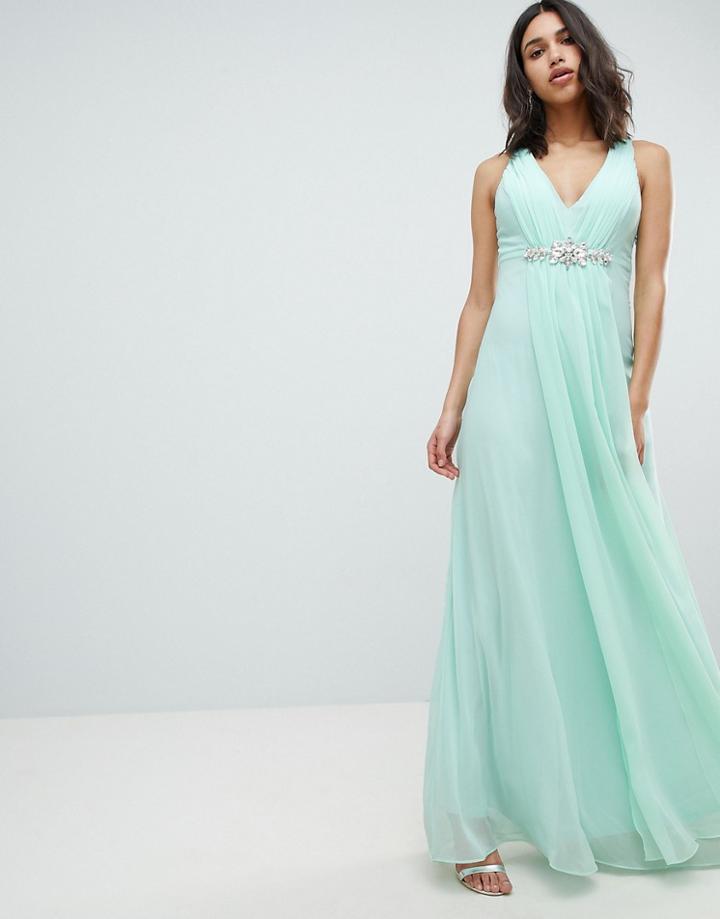 City Goddess Wedding Peplum Maxi Dress With Embellished Detail - Green