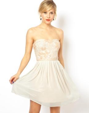 Asos Bandeau Floral Embellished Skater Dress - Peach